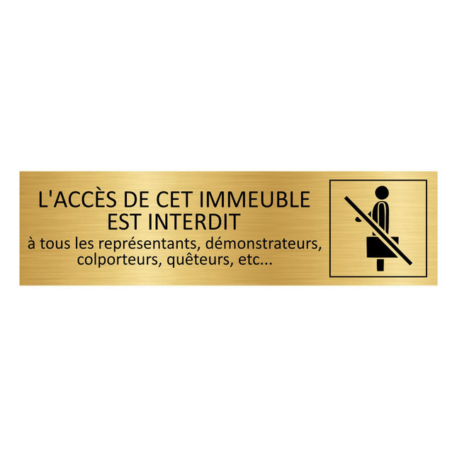 Plaque de porte Pas de colporteur - aluminium doré - 165 x 45 mm