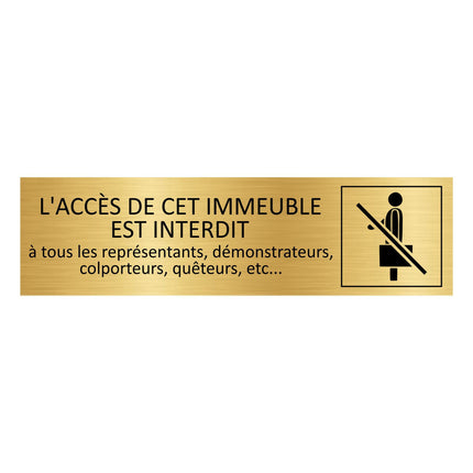 Plaque de porte Pas de colporteur - aluminium doré - 165 x 45 mm