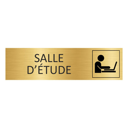 Plaque de porte Salle d'étude - aluminium doré - 165 x 45 mm