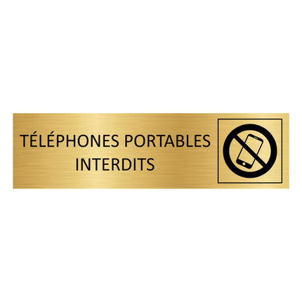 Plaque de porte  Téléphones portables interdits - aluminium doré - 165 x 45 mm