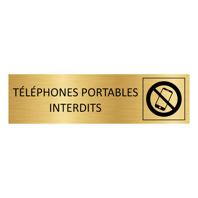 Plaque de porte  Téléphones portables interdits - aluminium doré - 165 x 45 mm