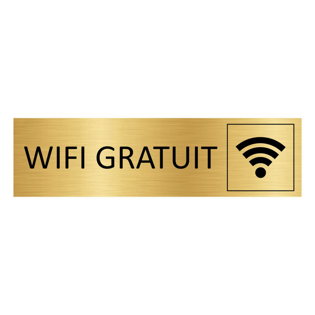 Plaque de porte Wifi gratuit - aluminium doré - 165 x 45 mm