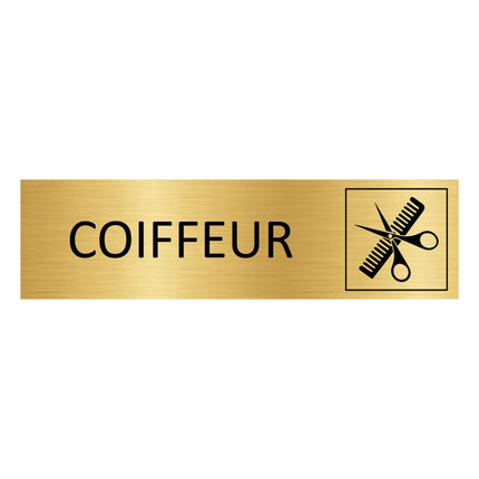 Plaque de porte Coiffeur - aluminium doré - 165 x 45 mm