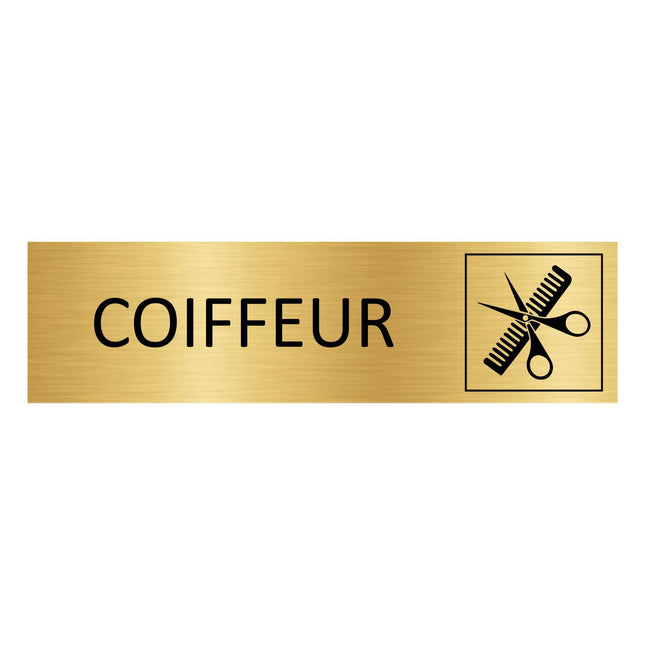 Plaque de porte Coiffeur - aluminium doré - 165 x 45 mm