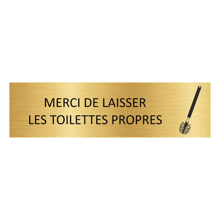 Plaque de porte Merci de laisser les toilettes propres - aluminium doré - 165 x 45 mm
