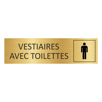 Plaque de porte Vestiaires hommes avec toilettes - aluminium doré - 165 x 45 mm