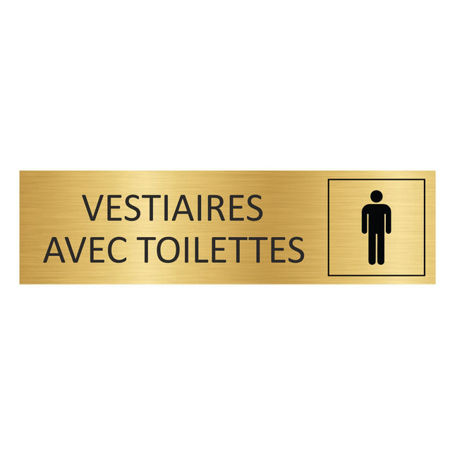 Plaque de porte Vestiaires hommes avec toilettes - aluminium doré - 165 x 45 mm