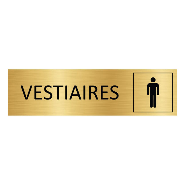 Plaque de porte Vestiaires hommes - aluminium doré - 165 x 45 mm