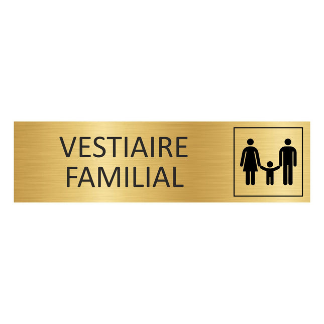 Plaque de porte  Vestiaire familial - aluminium doré - 165 x 45 mm