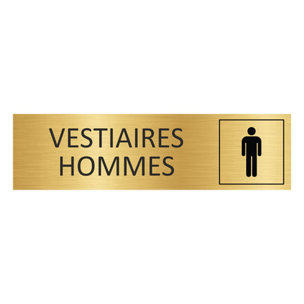Plaque de porte Vestiaires hommes - aluminium doré - 165 x 45 mm