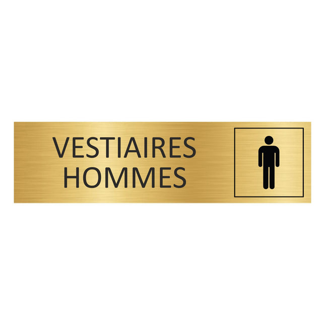 Plaque de porte Vestiaires hommes - aluminium doré - 165 x 45 mm
