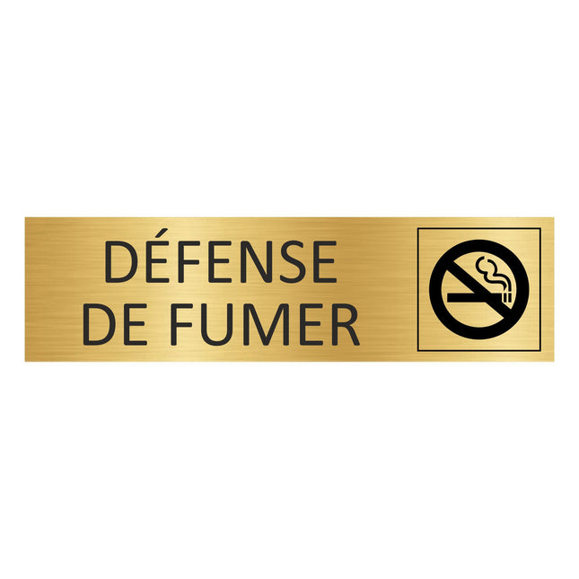 Plaque de porte Défense de fumer  - aluminium doré - 165 x 45 mm