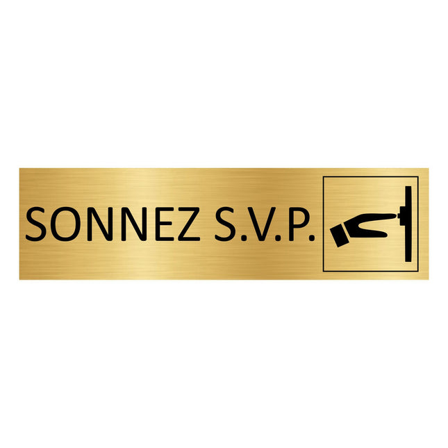 Plaque de porte  Sonnez S.V.P - aluminium doré - 165 x 45 mm
