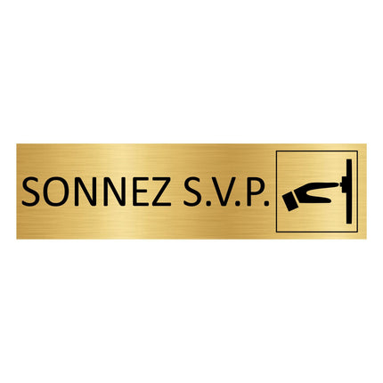 Plaque de porte  Sonnez S.V.P - aluminium doré - 165 x 45 mm