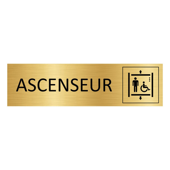 Plaque de porte Ascenseur - aluminium doré - 165 x 45 mm