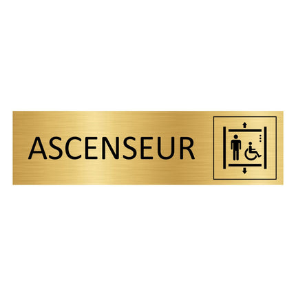 Plaque de porte Ascenseur - aluminium doré - 165 x 45 mm