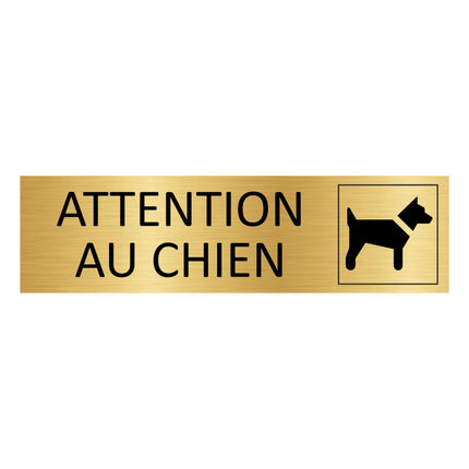 Plaque de porte Attention au chien - aluminium doré - 165 x 45 mm