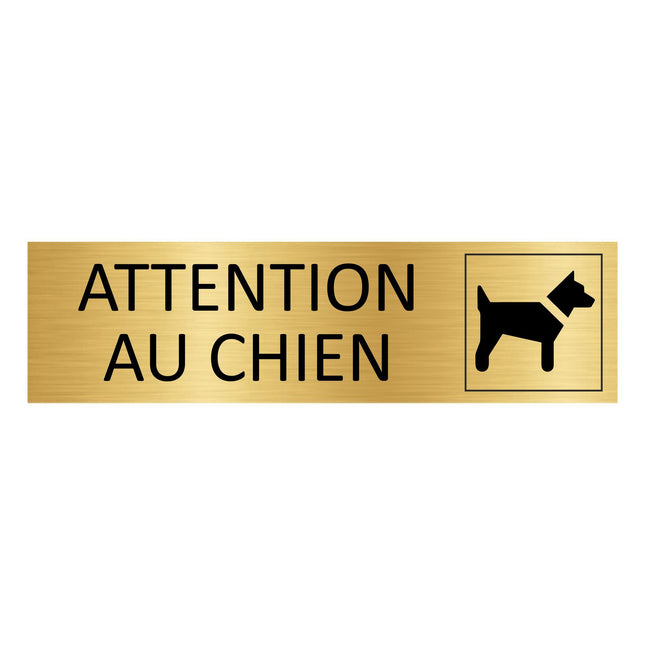 Plaque de porte Attention au chien - aluminium doré - 165 x 45 mm