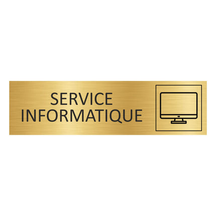 Plaque de porte Service informatique - aluminium doré - 165 x 45 mm