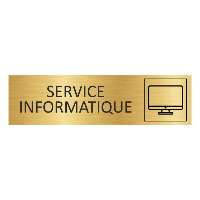 Plaque de porte Service informatique - aluminium doré - 165 x 45 mm