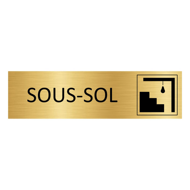 Plaque de porte Sous-sol - aluminium doré - 165 x 45 mm