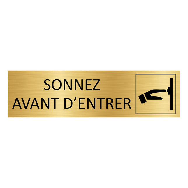 Plaque de porte Sonnez - aluminium doré - 165 x 45 mm