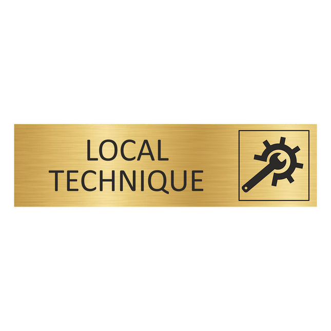 Plaque de porte Local technique - aluminium doré - 165 x 45 mm