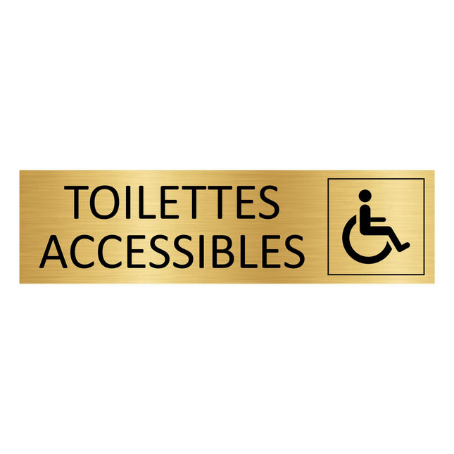 Plaque de porte Toilettes accessibles - aluminium doré - 165 x 45 mm