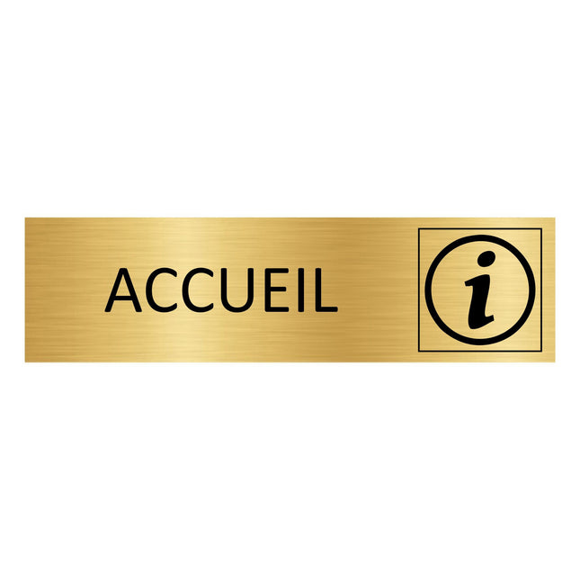 Plaque de porte Accueil - aluminium doré - 165 x 45 mm