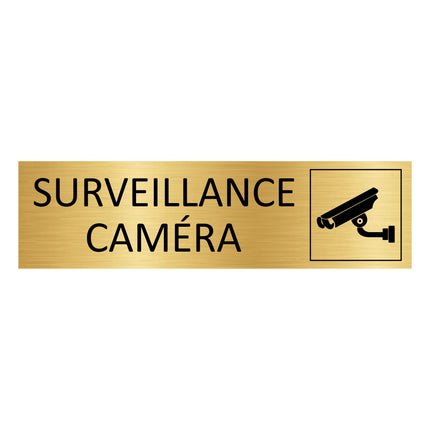 Plaque de porte Surveillance caméra - aluminium doré - 165 x 45 mm