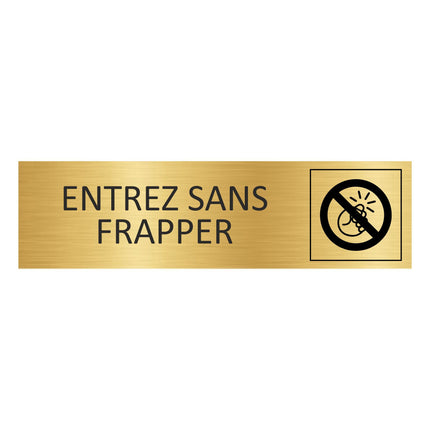 Plaque de porte Entrez sans frapper  - aluminium doré - 165 x 45 mm
