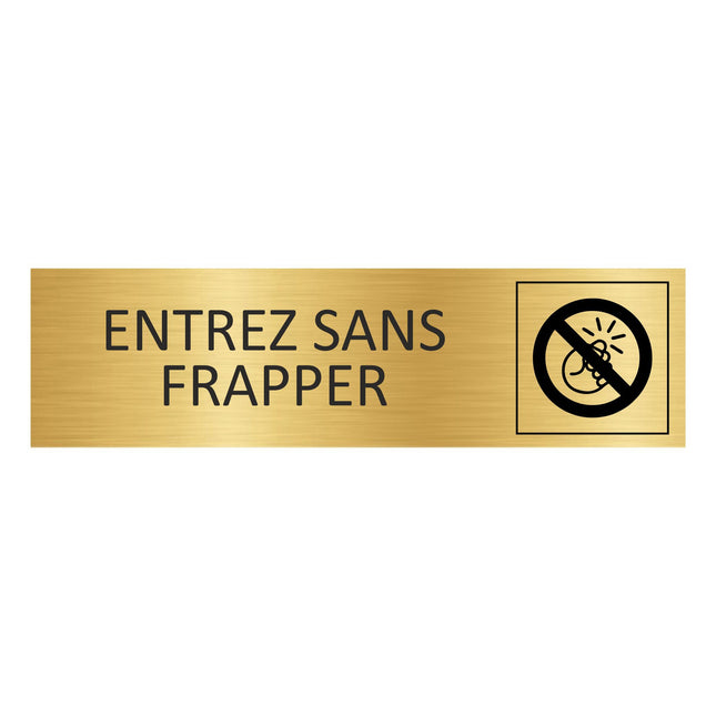Plaque de porte Entrez sans frapper  - aluminium doré - 165 x 45 mm