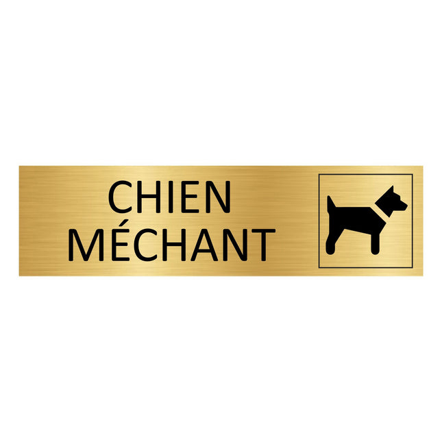 Plaque de porte Chien méchant - aluminium doré - 165 x 45 mm