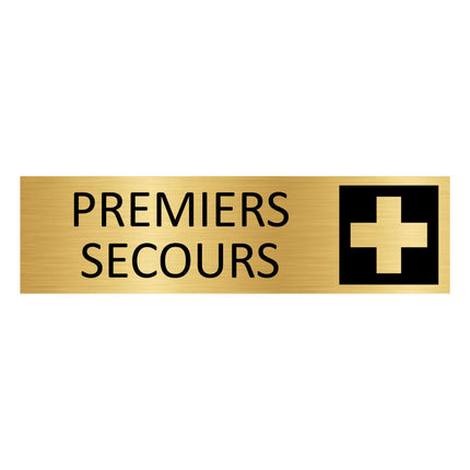 Plaque de porte Premiers secours - aluminium doré - 165 x 45 mm