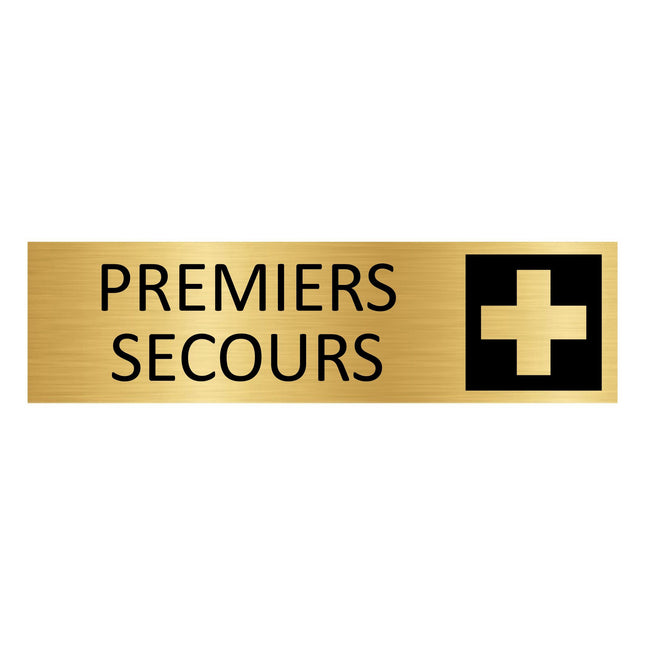 Plaque de porte Premiers secours - aluminium doré - 165 x 45 mm