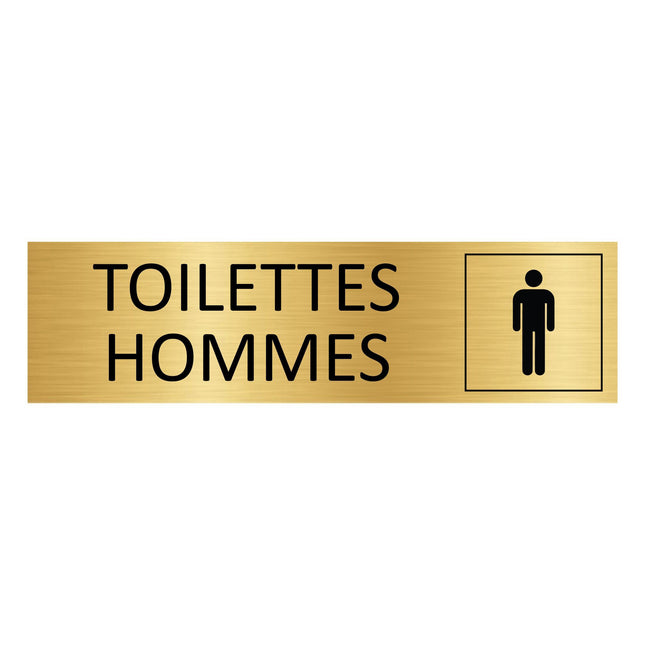 Plaque de porte Toilettes hommes - aluminium doré - 165 x 45 mm