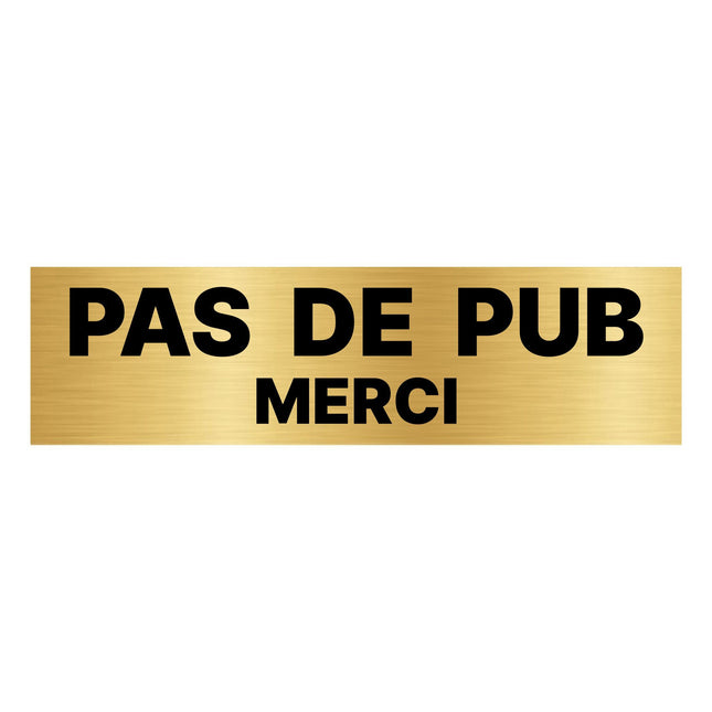 Plaque de porte Pas de pub - aluminium doré - 165 x 45 mm