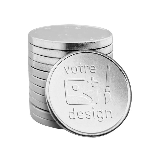 Jetons caddie personnalisés acier nickelé format 2,00 € - 1000 pièces