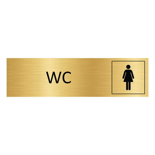 Plaque de porte WC Femmes -  aluminium doré - 165 x 45 mm