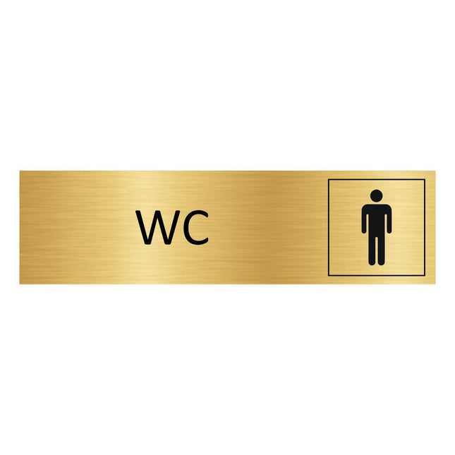 Plaque de porte WC Hommes -  aluminium doré - 165 x 45 mm
