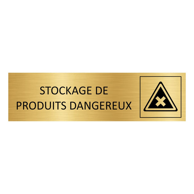 Plaque de porte  Stockage de produits dangereux - aluminium doré - 165 x 45 mm