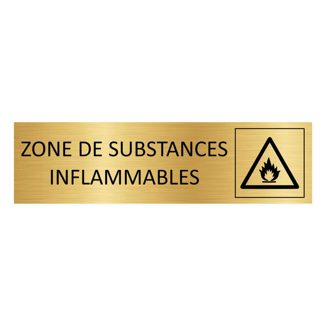Plaque de porte Zone de substances inflammables - aluminium doré - 165 x 45 mm