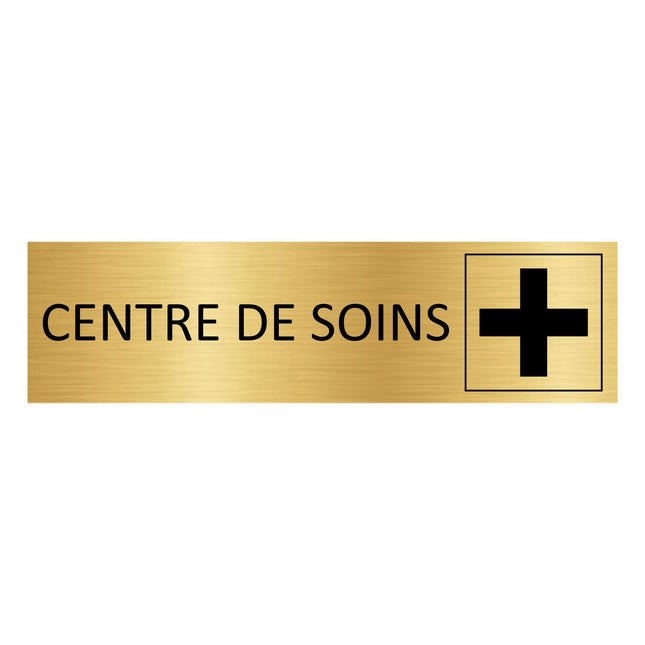 Plaque de porte Centre de soins - aluminium doré - 165 x 45 mm