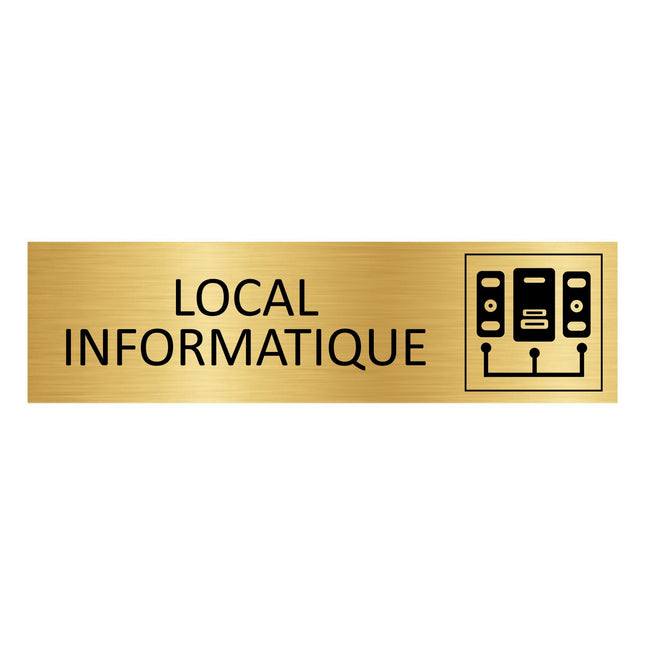 Plaque de porte Local informatique - aluminium doré - 165 x 45 mm