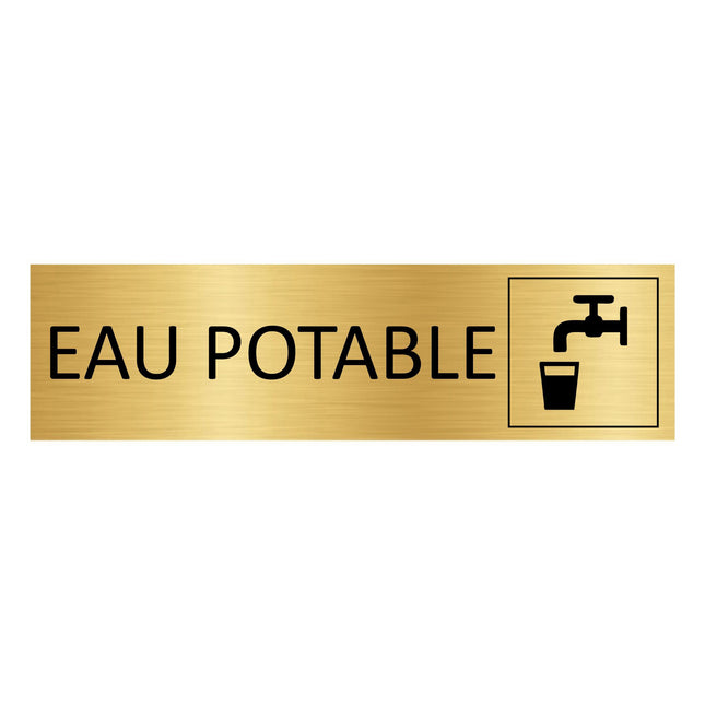 Plaque de porte Eau potable - aluminium doré - 165 x 45 mm