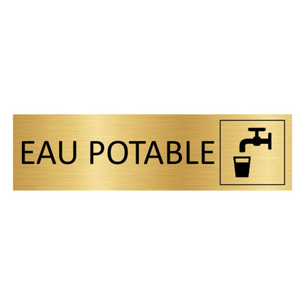 Plaque de porte Eau potable - aluminium doré - 165 x 45 mm