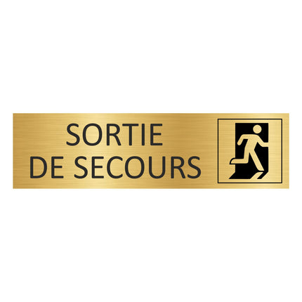 Plaque de porte Sortie de secours - aluminium doré - 165 x 45 mm