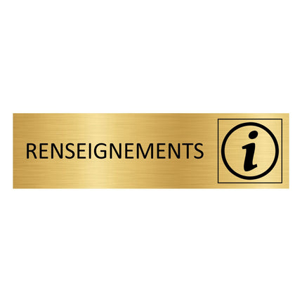 Plaque de porte Renseignements - aluminium doré - 165 x 45 mm