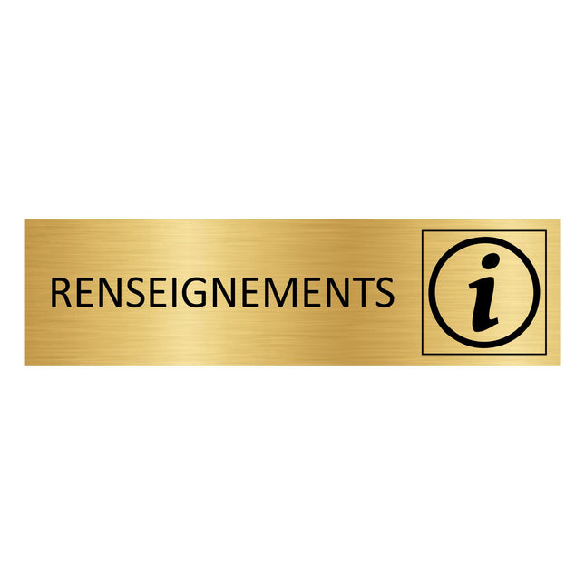 Plaque de porte Renseignements - aluminium doré - 165 x 45 mm