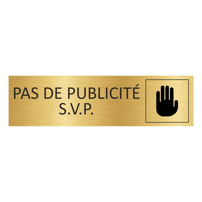 Plaque de porte Pas de publicité - aluminium doré - 165 x 45 mm